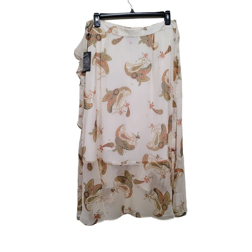 Vince Camuto Paisley Cream Wrap Skirt 14 Nwt